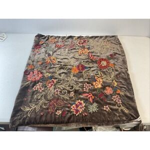 Johnny Was Embroidered Velvet Throw  Pillow 24" Home Decor Gift Brown Floral